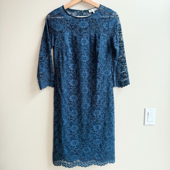 John Rocha Emerald Blue Lace Knee Length Dress - Picture 4 of 16